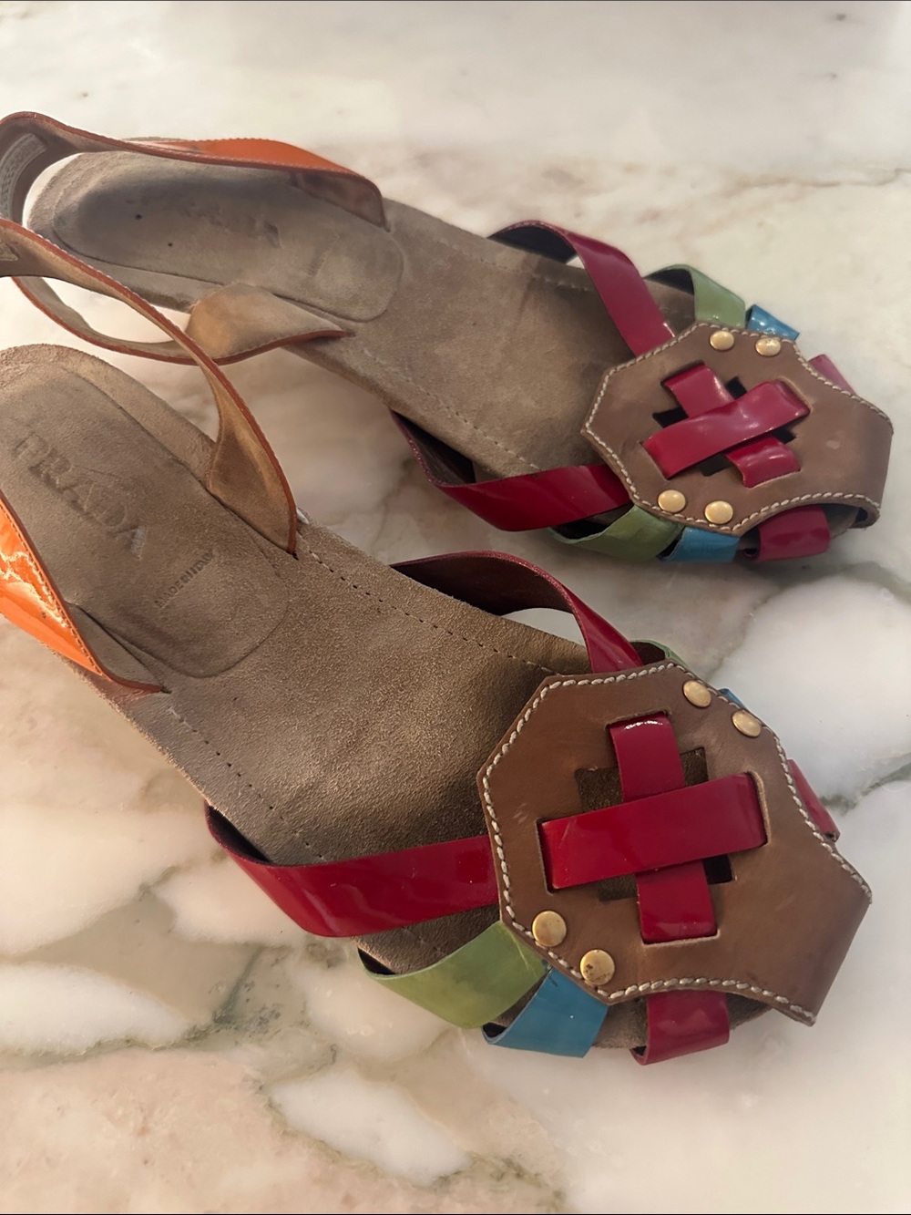 Prada Multicolor Leather Cross-Strap Slingback Sandals